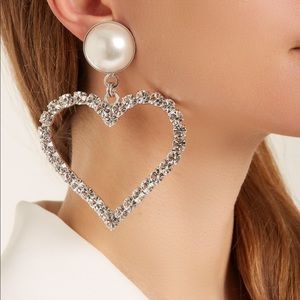 Alessandra Rich silver crystal heart earrings